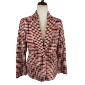 Talbots Plaid‎ Blazer Women's Coral Pink Black Career Jacket Size 8P Petite